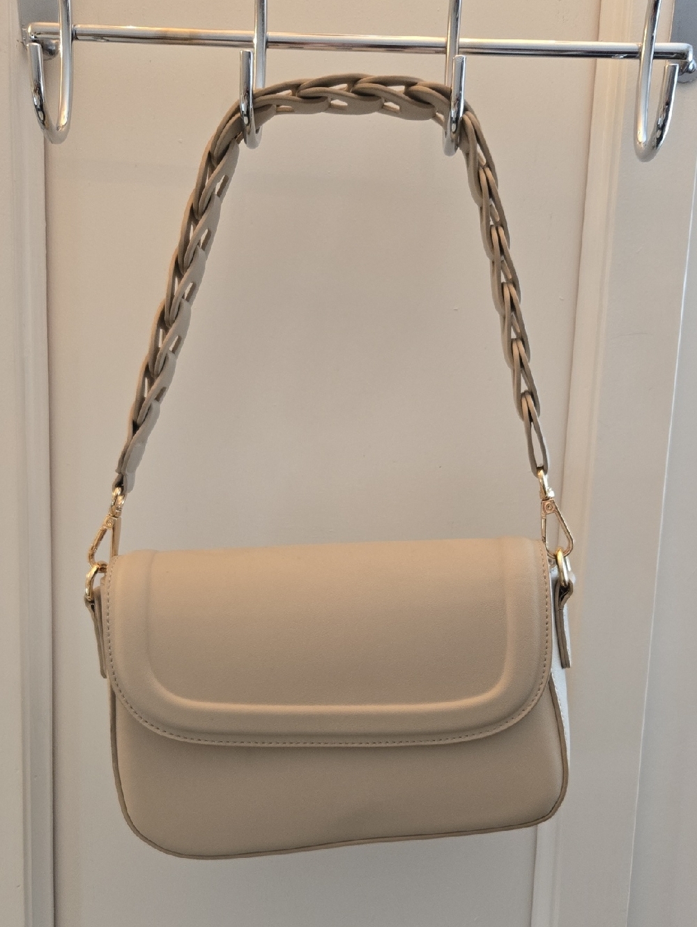 Beige Shoulder Bag with Braided Strap - Women